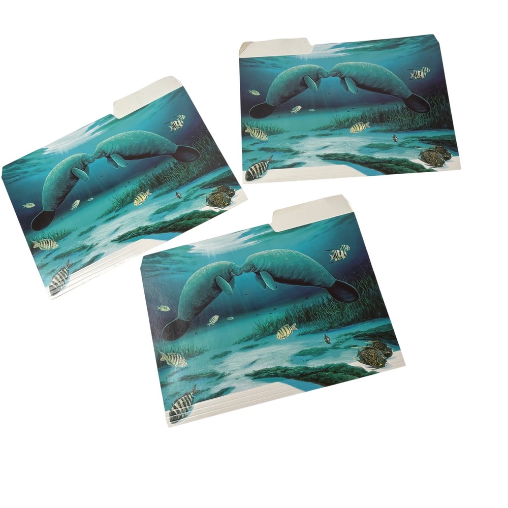 VTG 2005 Y2K Wyland Manatee File Folders Set‎ of 3 Ocean Art Retro Office School